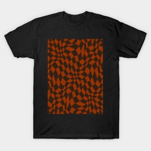 Brown and Orange Distorted Warped Checkerboard Pattern II T-Shirt